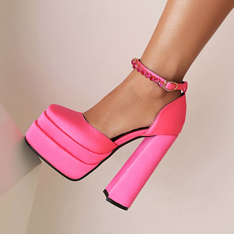 Women's Closed Toe Block Heel Sandals with Rhinestones - Image 5