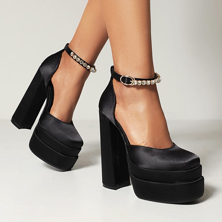 Women's Closed Toe Block Heel Sandals with Rhinestones - Image 4