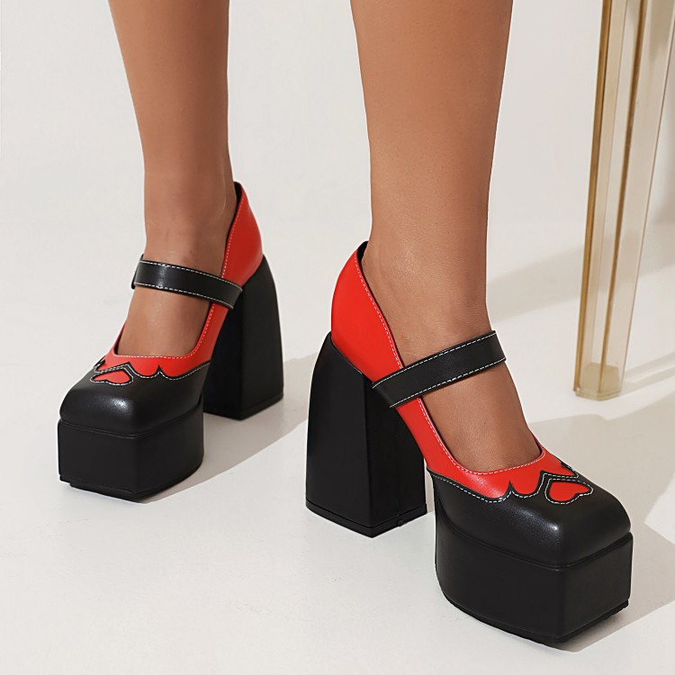 Women's Platform Chunky High Heel Square Toe Ankle Strap Shoes - Image 3