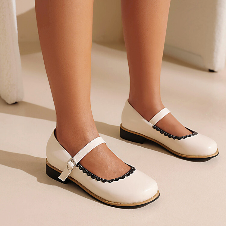 Women's Korean Style Mary Jane Flats with Tassel and Low Chunky Heel