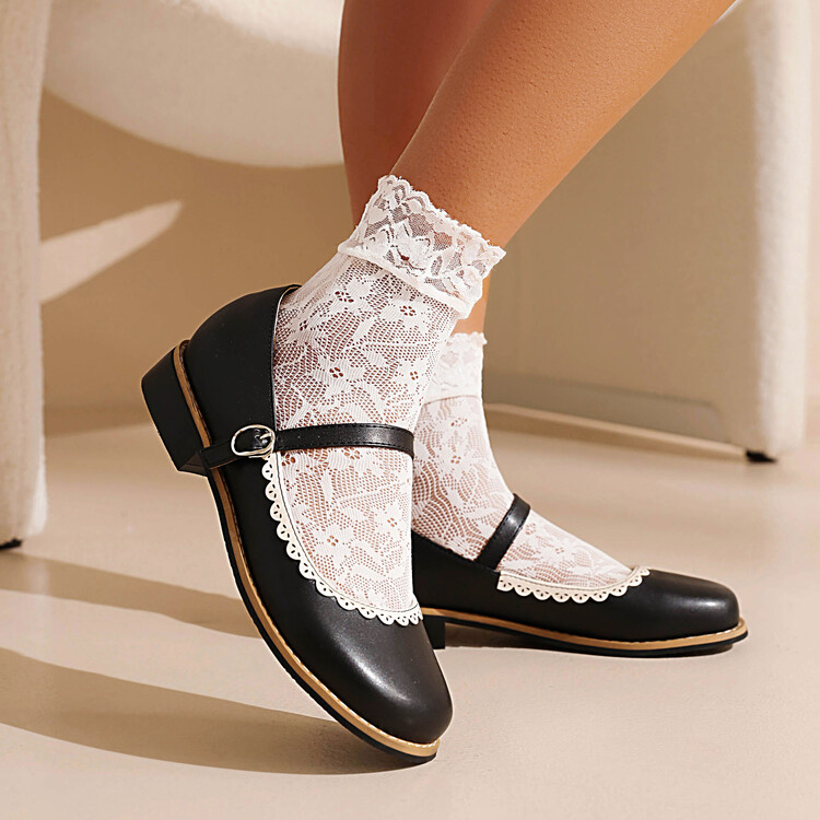 Women's Korean Style Mary Jane Flats with Tassel and Low Chunky Heel - Image 3