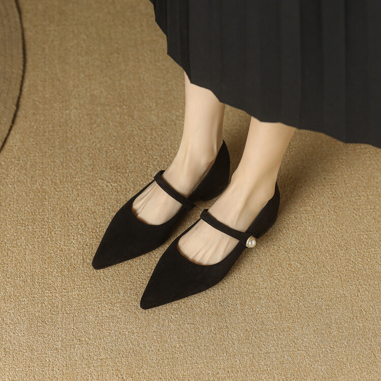 Korean Style Pointed Toe Low Heel Flat Shoes for Women