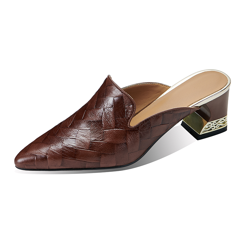 Elegant Women's Closed Toe Mid Heel Slippers with Color Block and Metal Accents - Image 5