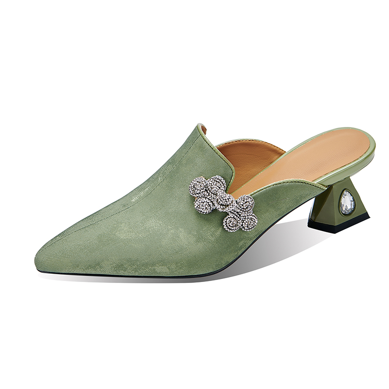 Elegant Women's Closed Toe Slippers with Rhinestone and Metal Accents - Image 5