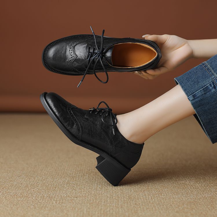 Women's Retro Square Toe Loafer with Lace-Up and Chunky Mid Heel - Image 2