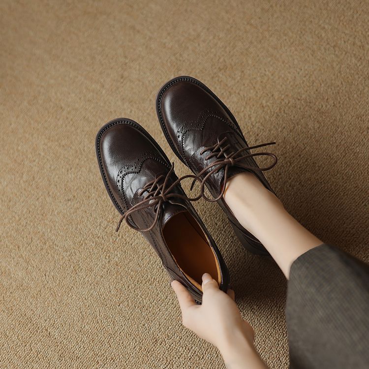 Women's Retro Square Toe Loafer with Lace-Up and Chunky Mid Heel - Image 3