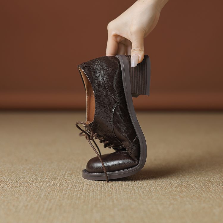 Women's Retro Square Toe Loafer with Lace-Up and Chunky Mid Heel - Image 4