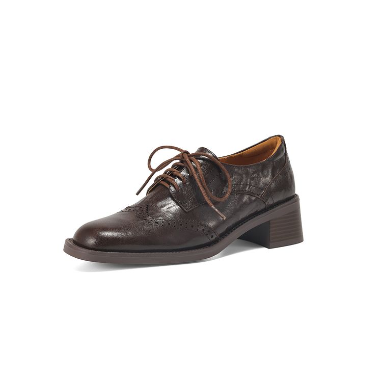 Women's Retro Square Toe Loafer with Lace-Up and Chunky Mid Heel - Image 5