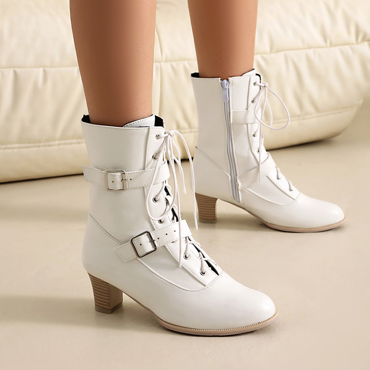 Women's Fashion Ankle Boots with Chunky Mid Heel and Round Toe - Style a.html