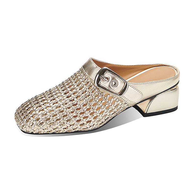 Women's Closed Toe Slippers with Buckle and Metal Decoration - Image 5