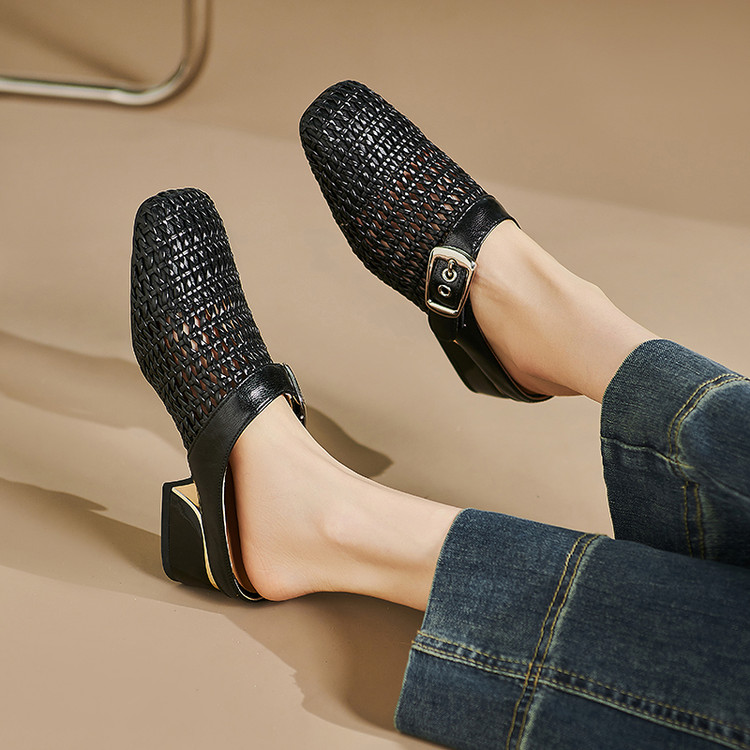 Women's Closed Toe Slippers with Buckle and Metal Decoration - Image 3