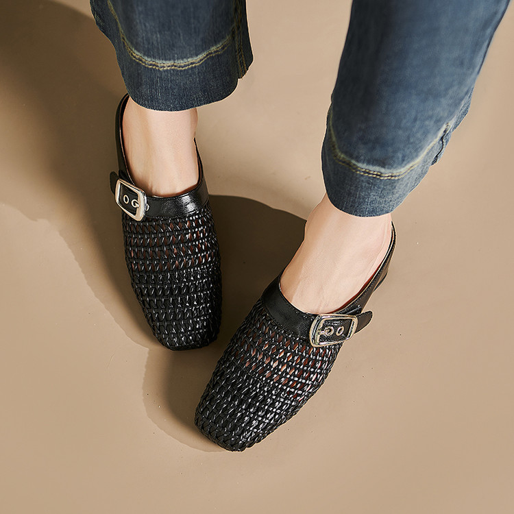 Women's Closed Toe Slippers with Buckle and Metal Decoration - Image 4