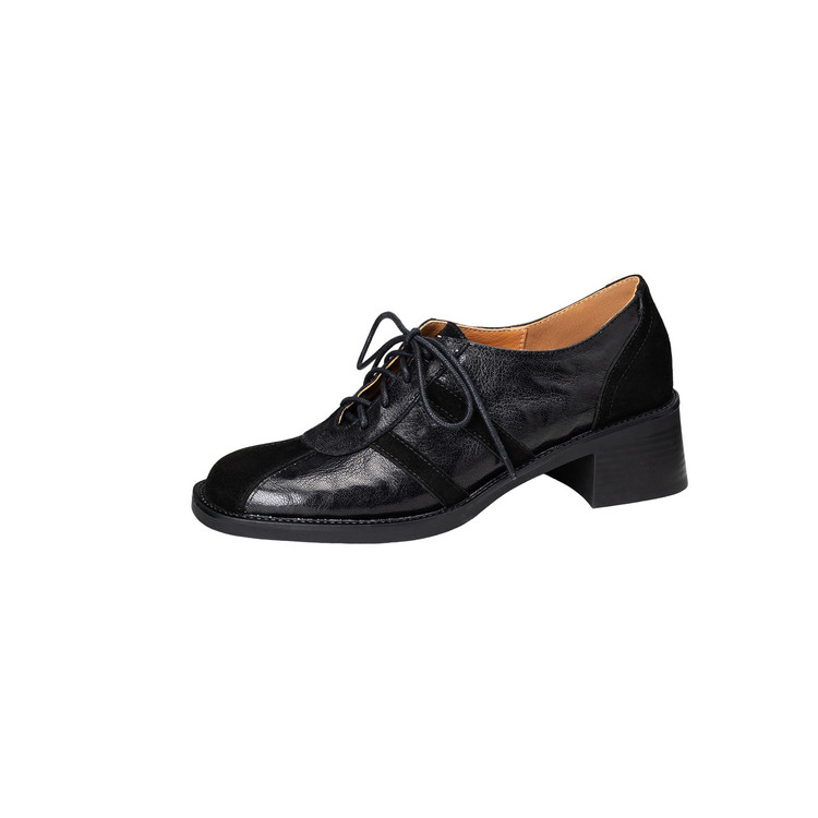 Women's Leather Loafers with Lace-Up and Chunky Heel - Image 5