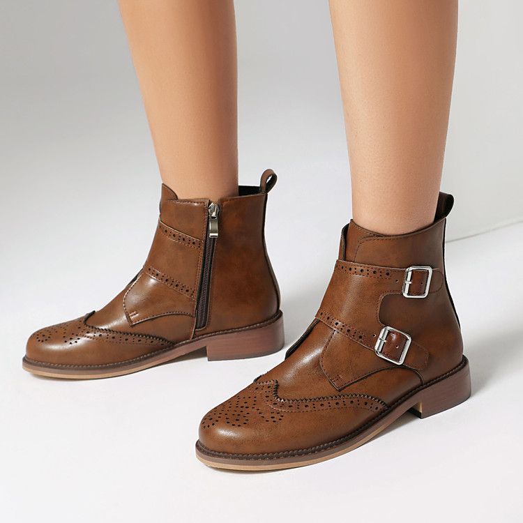 Fashion Ankle Boots with Side Zipper and Chunky Mid Heel